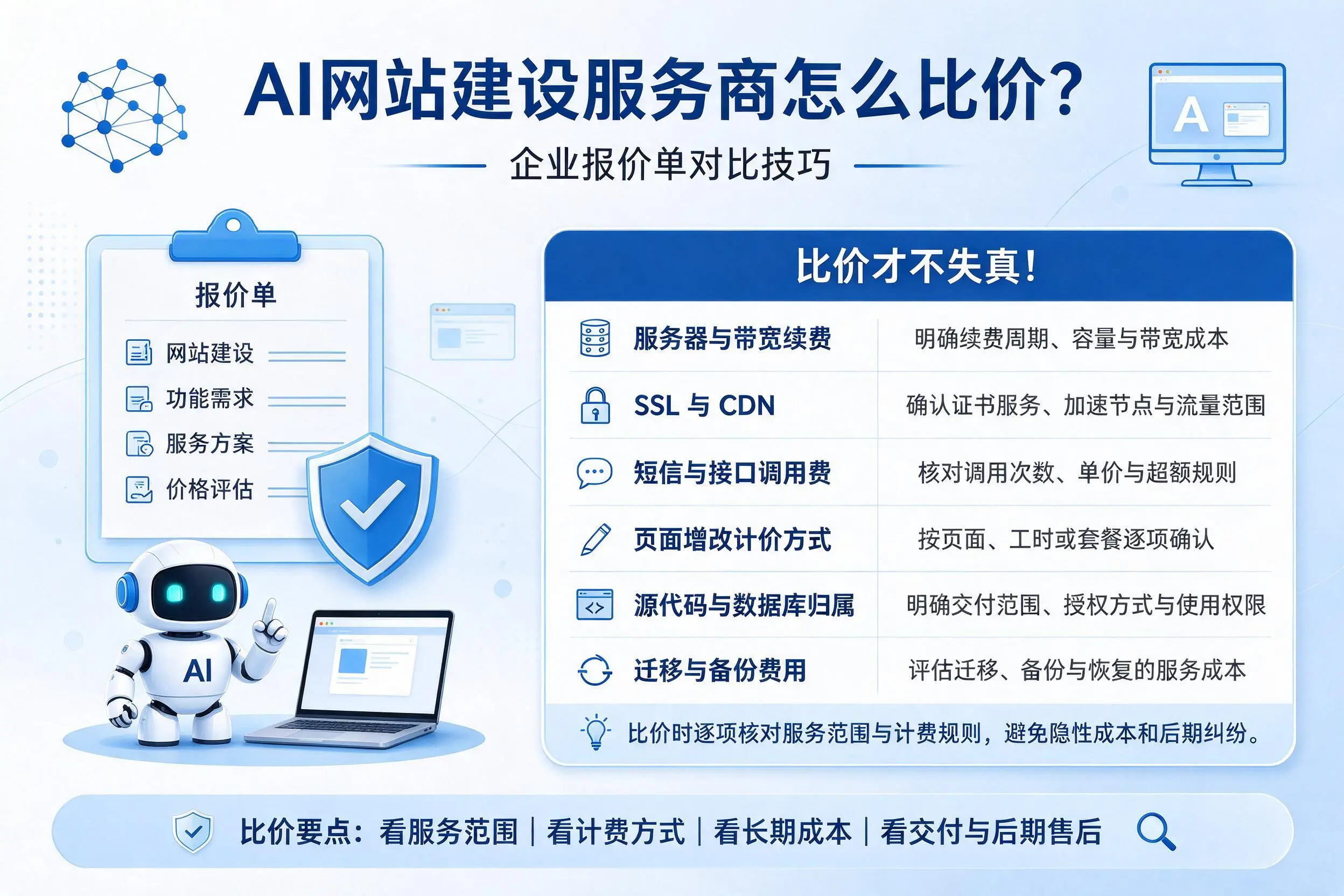 AI网站建设服务商怎么比价?甘南企业报价单对比技巧
