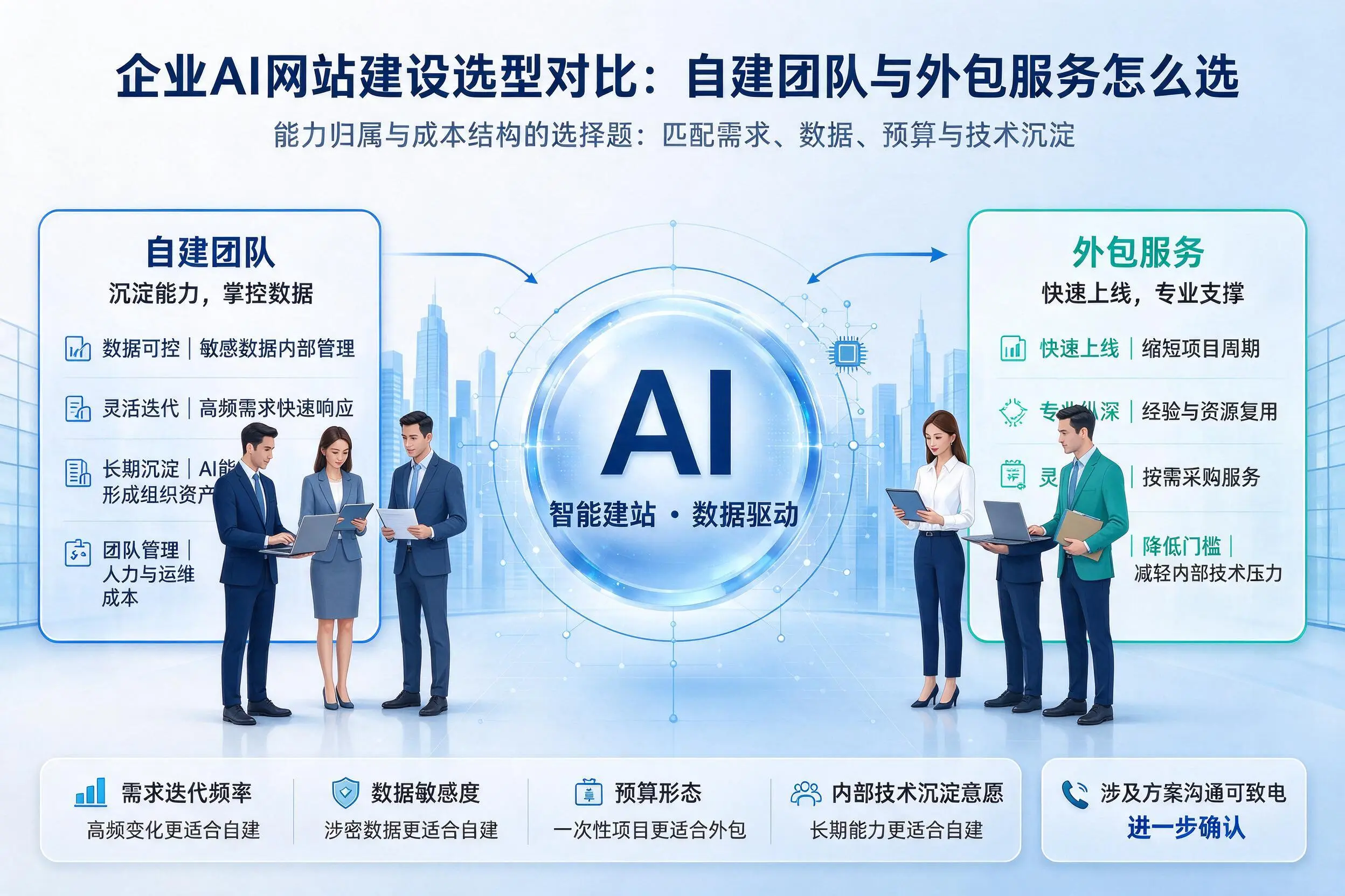甘南企业AI网站建设选型对比：自建团队与外包服务怎么选